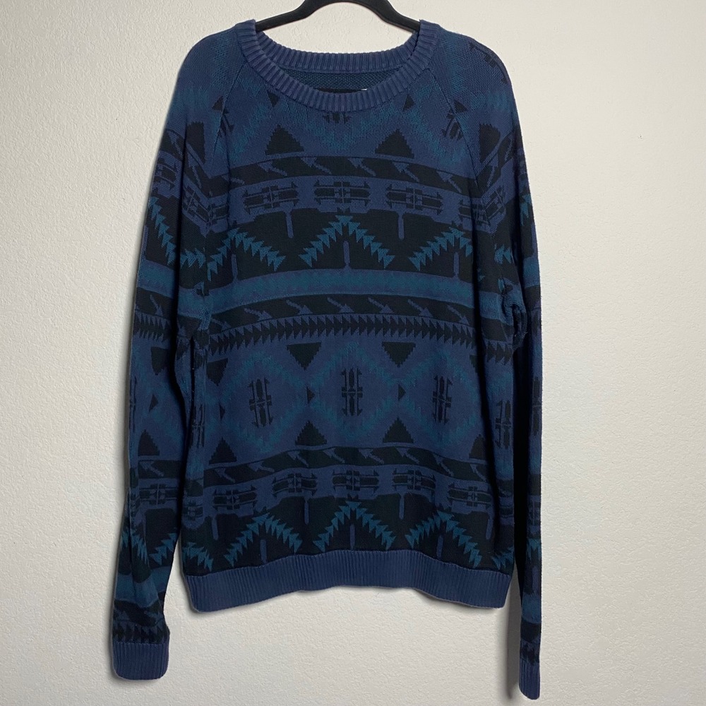 Mossimo Supply Co XL‎ Geometric Pattern Sweater Pullover Blue Black Grandpa